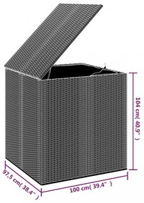 szürke polyrattan kerti párnatartó doboz 100 x 97,5 x 104 cm