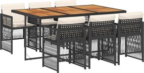 vidaXL 7 részes fekete polyrattan kerti étkezőgarnitúra párnával