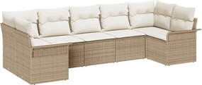 vidaXL Kerti Kanapé Szett párnával 7 pcs Bézs Poli rattan