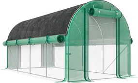 Outsunny Kültéri Üvegház 4.5x2x2m További Fedelezettel, Rolózható Oldalfalakkal, 8 Hálós Ablakkal és 2 Rolózható Ajtóval - Zöld Kert Üvegház | Aosom