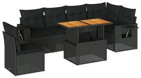 vidaXL 7 részes fekete polyrattan kerti ülőgarnitúra párnával