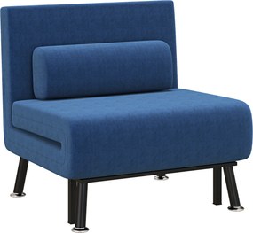 HOMCOM Ággyá alakítható Foti Karosszék, összecsukható Karosszék, Hátpárnával, vászon hatású, állítható háttámla, 150 kg-ig terhelhető, Nappaliba, Kék
