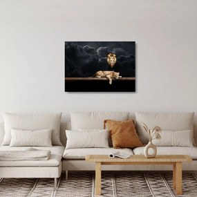 Kép - oroszlán és a nőstény oroszlán a felhőkben (üvegen) (70x50 cm)