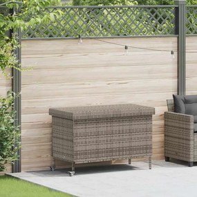 Szürke Polyrattan Kerti Tárolóláda Kerekekkel 110X55X73 Cm
