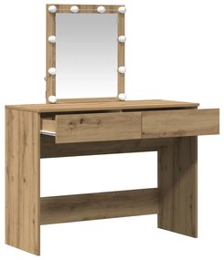 Fésülködőasztal tükörrel és LED-ekkel, Artisan tölgy, rétegelt fa