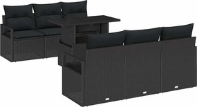 vidaXL Kerti Kanapé Szett tárolóval párnával 7 pcs Fekete polirattan