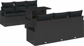 vidaXL Kerti Kanapé Szett tárolóval párnával 7 pcs Fekete polirattan