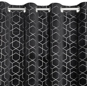 Fekete függönyök geometrikus nyomattal a nappaliba Hossz: 250 cm