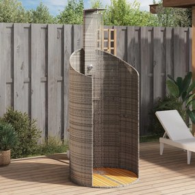 szürke polyrattan és akácfa kültéri zuhanyzó 100x100x241,5 cm