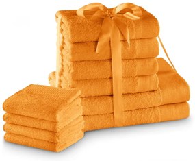 Narancssárga frottír pamut törölköző és fürdőlepedő készlet 10 db-os Amari – Restilo