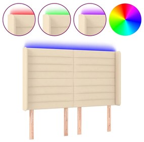 krémszínű szövet LED-es fejtámla 147x16x118/128 cm