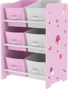 AIYAPLAY Gyermek Könyvespolc 3+ Éves Gyermekeknek Játékpolc 6 Leszedhető Nem Woven Szövet Dobozzal Játék Szervező Gyerekszobába 43x30x60 cm Rózsaszín