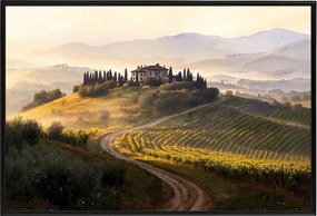 Poszter Alumínium Keret Toszkána Olaszország Szőlő Táj Villa Ház 60x40
