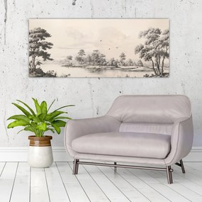 Kép - Vintage tájkép rajz (120x50 cm)