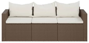 3 személyes barna polyrattan kerti kanapé párnával