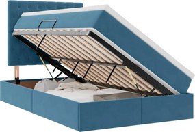 vidaXL Ágy tárolóval és matraccal Sötét kék 120 x 200 cm Bársony