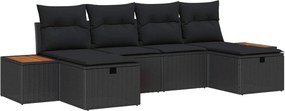 vidaXL Kerti Kanapé Szett párnával tárolóval 6 pcs Fekete polirattan