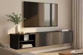 Vesper 3D fali TV szekrény 187 cm talapzaton - fekete / arany fogantyúk