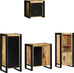 vidaXL Fürdőszoba bútor szett 4 pcs Barna és fekete Tömör Mangófát