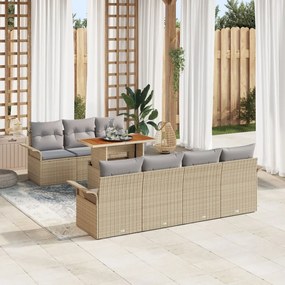 8 darabos Kerti Kanapé Szett Párnákkal Bézs Poli Rattan Acacia