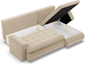 Tokio sarokkanapé, 2 ágyneműtartóval, kordbársony, jobboldali, bézs