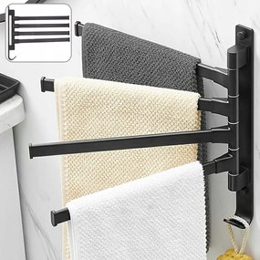 Fürdőszobai fali törölközőtartó, fekete, forgatható