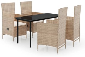 vidaXL 5 részes bézs kerti étkezőgarnitúra párnákkal