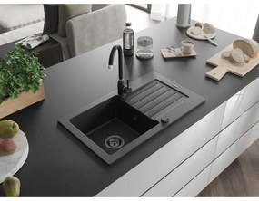 Mexen Pablo, gránit mosogató 752x436x161 mm, 1 kamrás és fekete Telma csaptelep, fekete, 6510-77-670200-70-B