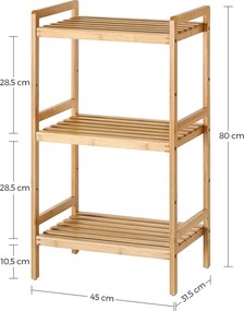 3 Szintes bambusz tárolópolc, 45 × 31,5 × 80 cm, natúr