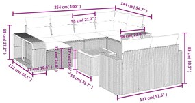 11 részes fekete polyrattan kerti ülőgarnitúra párnákkal