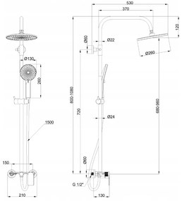 Invena Rikia, zuhanyszett 3 funkciós karos keverőcsappal, kézi és fejzuhannyal, króm, INV-AU-24-B01-G
