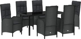 vidaXL Kert étkező szett párnával 7 pcs Fekete polirattan
