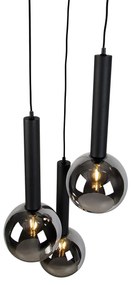 Modern fekete függőlámpa füstüveggel, 3 égős - Clayton