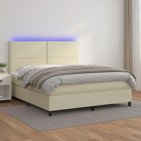 krémszínű műbőr rugós ágy matraccal és LED-del 160x200 cm