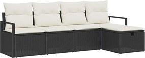 vidaXL Kerti Kanapé Szett párnával tárolóval 5 pcs Fekete Poli rattan