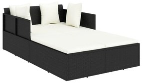 fekete polyrattan napozóágy párnával 182 x 118 x 63 cm