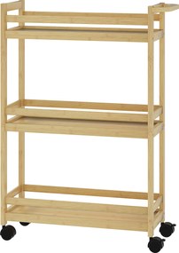 HOMCOM 3-szintes bambusz fürdőszobai tároló kocsi kerekekkel 55x20x75 cm Természetes | Aosom