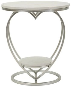 Szív alakú ezüst kisasztal márvány polcokkal