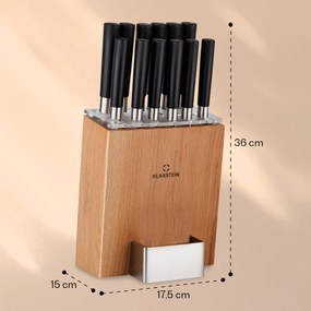 Kitano XL, késkészlet tömbbel, 13 darabos, 12 kés, acél, luxus fa blokk