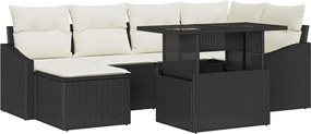 vidaXL Kerti Kanapé Szett párnával 7 pcs Fekete és krémszínű