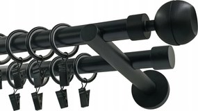 Függönykarnis dupla Fém 19+19mm Fekete Matt 120cm Optic Gömb