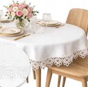 Abrosz Ovális Asztalterítő Elegáns boho csipkés ovális gipiurával 160x350 Fehér
