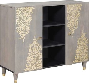 vidaXL Széf polcokkal Szürke és Arany 90 x 33 x 75 cm Tömör Mangófát
