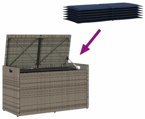szürke polyrattan kültéri tárolópad párnával 100 cm