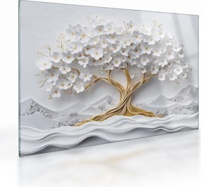 Üveg kép – 3D elegáns életfa virágokkal (70x50 cm)