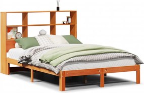 vidaXL barna tömör fenyőfa könyvespolcos ágy matrac nélkül 140 x 190cm