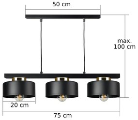 IGNIA kábeles csillár 3xE27/60W/230V fekete/arany