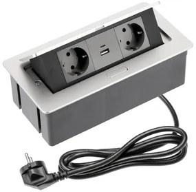 Konnektor, pultba süllyeszthető, fekvő, SOFT, 2x dugalj,2x USB A+C, 1,5 lábellel, alumínium