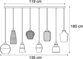 Art Deco függőlámpa fekete borostyánszínű üveggel 8-lámpás - Hanne
