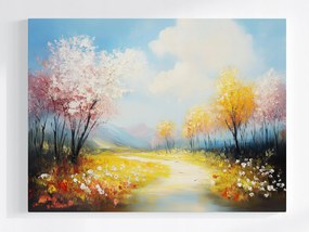 Vászonkép Canvas Tájkép Kilátás Tavasz Hegyek Völgy Rét Virágok 80x60